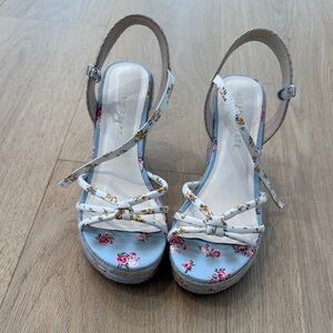 Altar'd State Floral Wedge Sandals - Blue and White